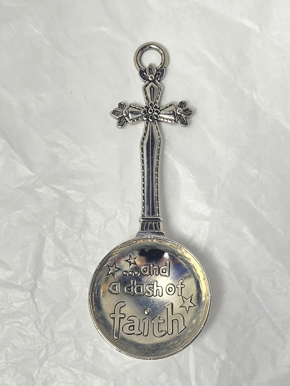 GANZ Silver-Tone Star Cross Handle Decorative Spoon with Faith Inscription